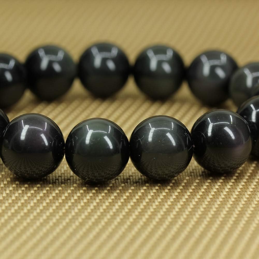 Natural A Grade Rainbow Obsidian Gemstones Healing Power Elastic Stretch 14mm Beads Beaded Bracelet 7inch Mens