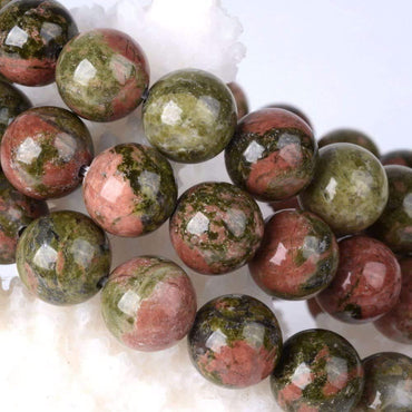 Angelstones Natural Unakite Gemstone 10mm Round Beads Stretch Bracelet 7 Inch Unisex