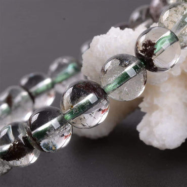 Natural Clear Phantom Quartz Gemstone 8mm Round Beads Stretch Bracelet 7 Inch Unisex