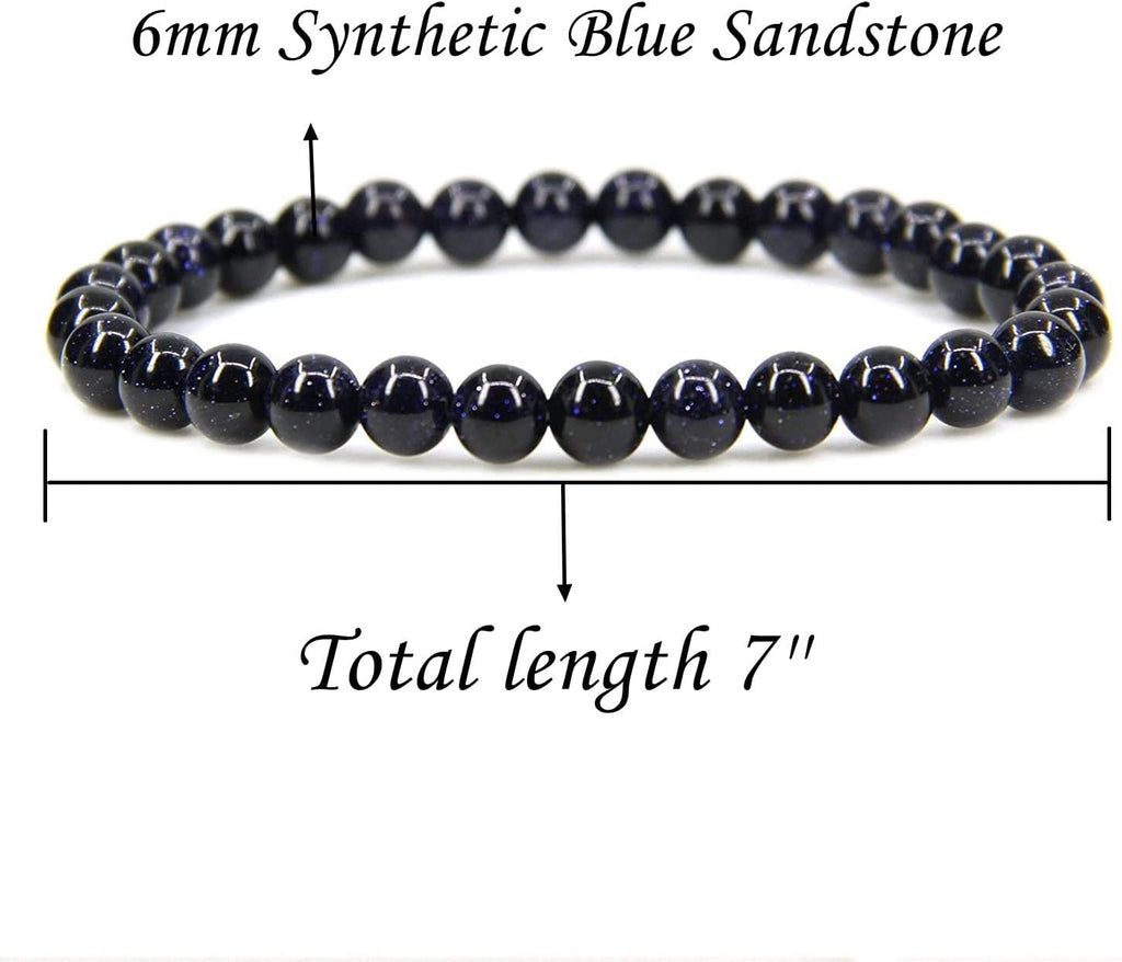 Synthetic Blue Sandstone Gemstone 6mm Round Beads Stretch Bracelet 7inch Unisex