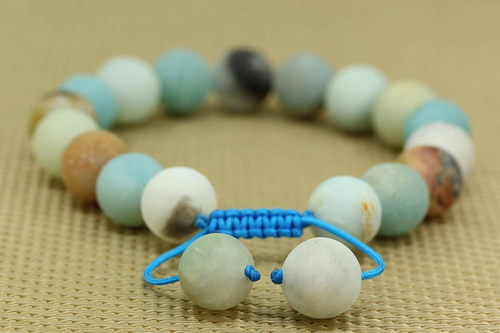 Angelstones Handmade Gemstone 10mm Matt Multicolor Amazonite Round Beads Adjustable Braided Macrame Tassels Chakra Reiki Bracelets 7-9 inch Unisex
