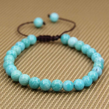 Natural Brazilian Amazonite Gemstone 6mm Round Beads Adjustable Bracelet 7inch Unisex