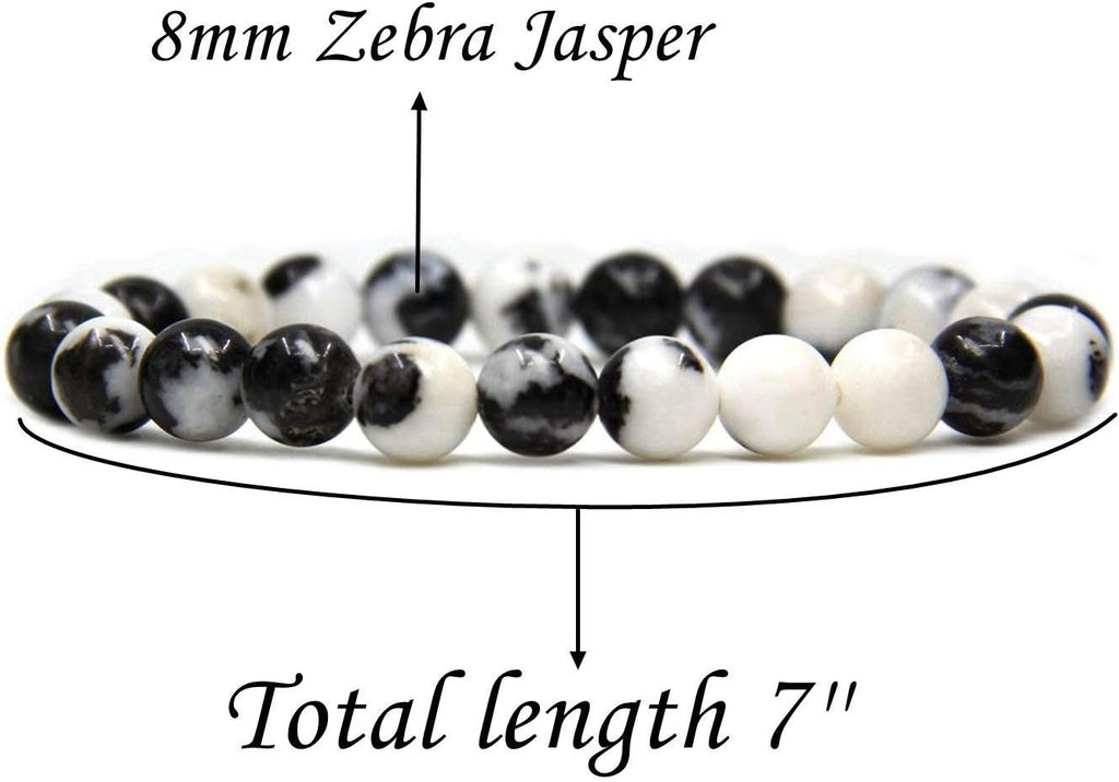 Natural Zebra Jasper Gemstone 8mm Round Beads Stretch Bracelet 7inch Unisex