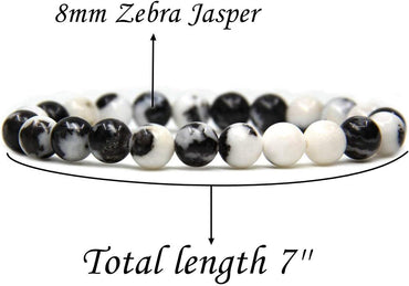 Natural Zebra Jasper Gemstone 8mm Round Beads Stretch Bracelet 7inch Unisex