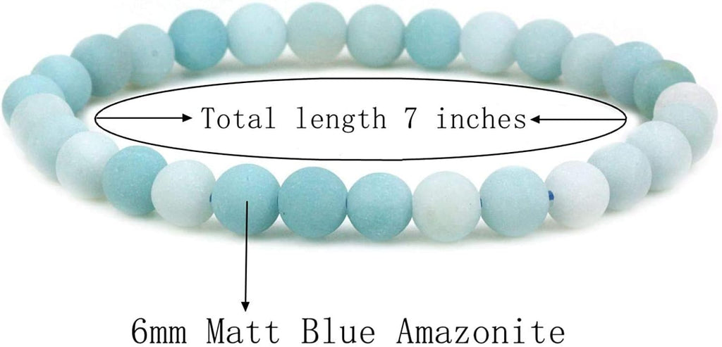 Natural Matt Blue Amazonite Gemstone 6mm Round Beads Stretch Bracelet 7inch Unisex