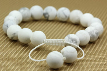 Angelstones Handmade Gemstone 10mm Matt White Howlite Round Beads Adjustable Braided Macrame Tassels Chakra Reiki Bracelets 7-9 inch Unisex