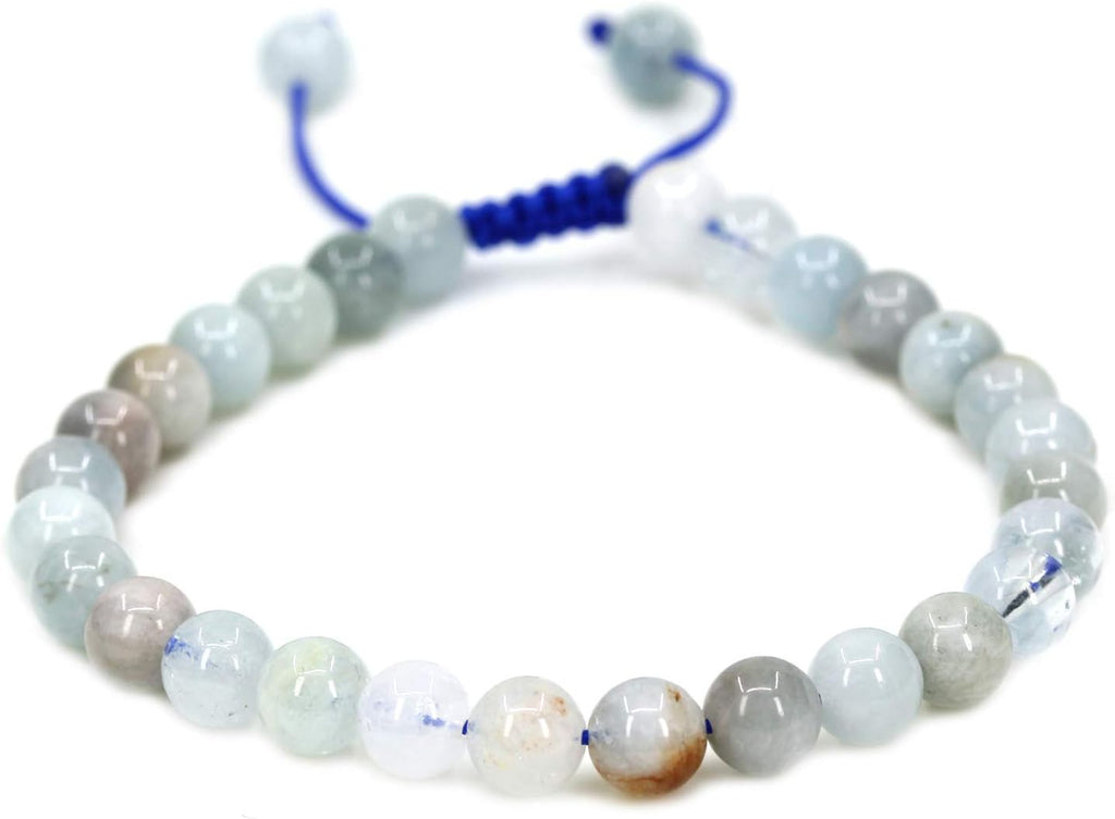 Angelstones Handmade Gemstone 6mm Multicolor Aquamarine Round Beads Adjustable Braided Macrame Tassels Chakra Reiki Bracelets 7-9 inch Unisex