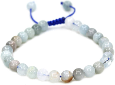 Angelstones Handmade Gemstone 6mm Multicolor Aquamarine Round Beads Adjustable Braided Macrame Tassels Chakra Reiki Bracelets 7-9 inch Unisex