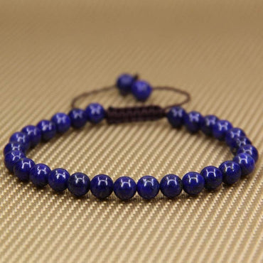Natural Natural Lapis Lazuli Gemstone 6mm Round Beads Adjustable Bracelet 7inch Unisex
