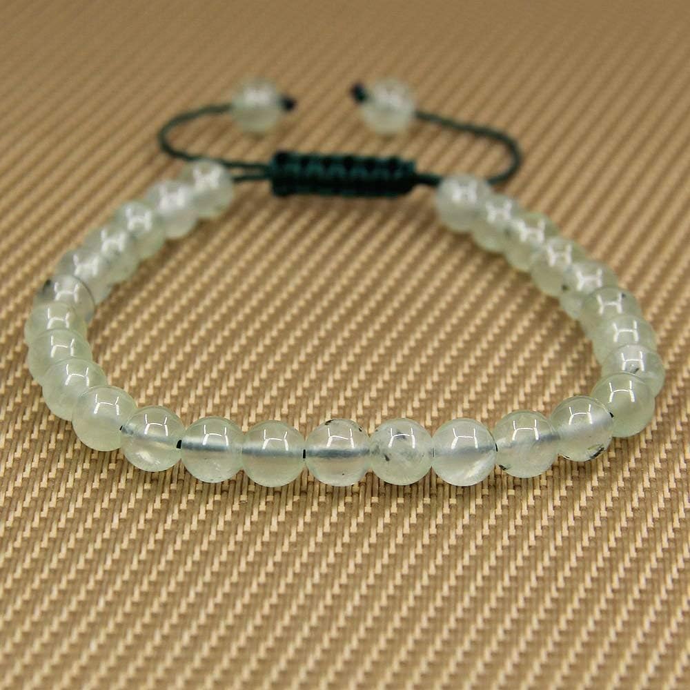 Natural Prehnite Gemstone 6mm Round Beads Adjustable Bracelet 7inch Unisex