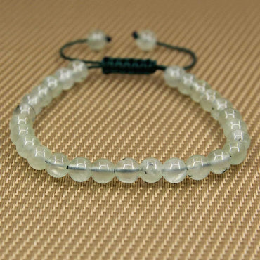 Natural Prehnite Gemstone 6mm Round Beads Adjustable Bracelet 7inch Unisex