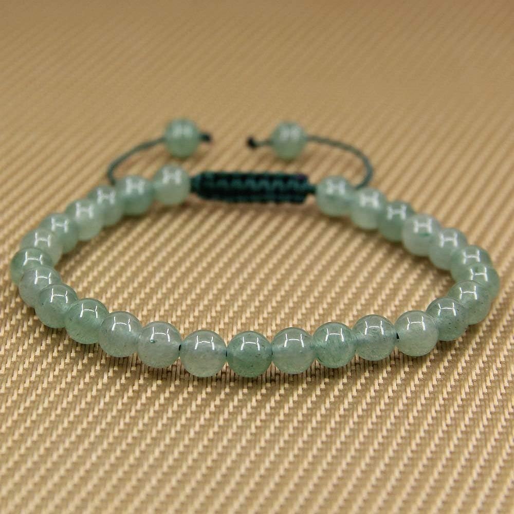 Natural Green Aventurine Gemstone 6mm Round Beads Adjustable Bracelet 7inch Unisex