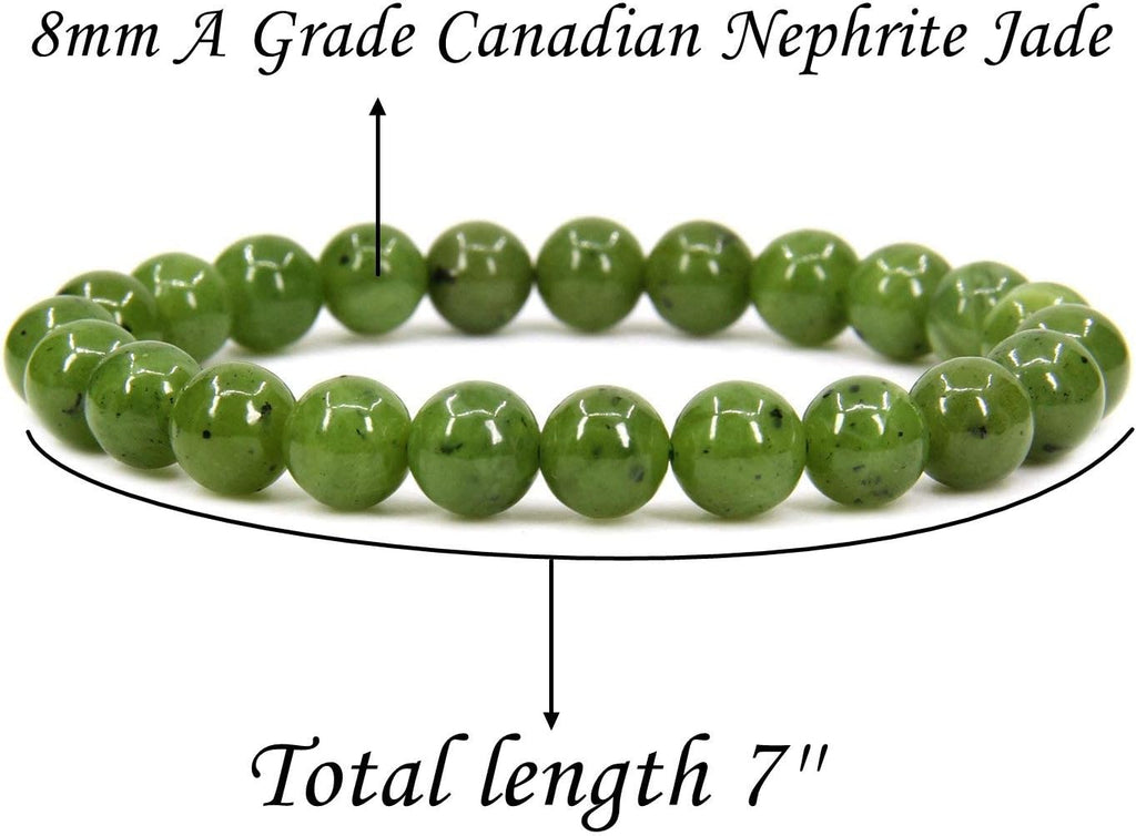 Angelstones Natural A Grade Canadian Nephrite Jade 8mm Round Beads Stretch Bracelet 7inch Unisex