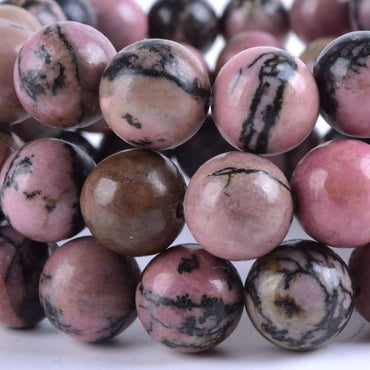 Angelstones Natural Matrix Rhodonite Gemstone 10mm Round Beads Stretch Bracelet 7 Inch Unisex