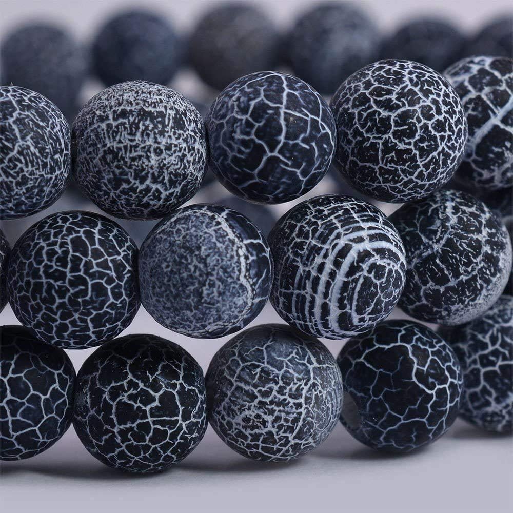 Dark Blue Weathered Agate Gemstone 8mm Round Beads Stretch Bracelet 7 Inch
