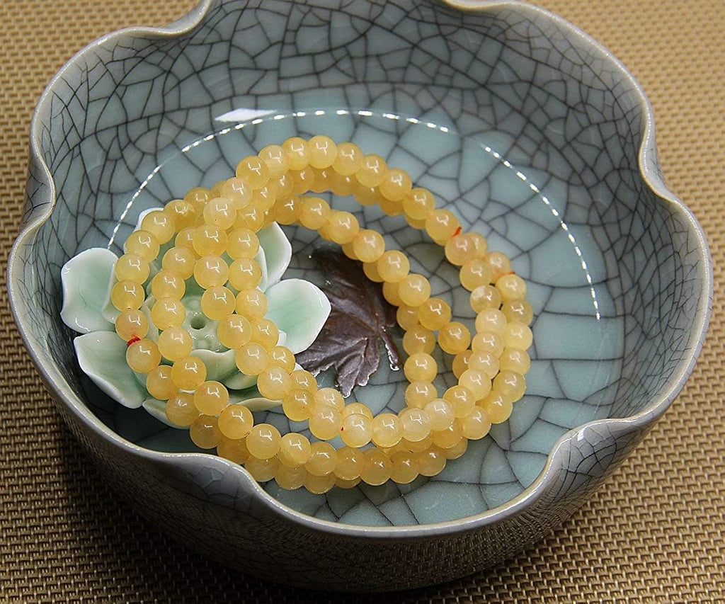 Angelstones Natural Yellow Jade Gemstone 6mm Round Beads Stretch Bracelet 7inch Unisex
