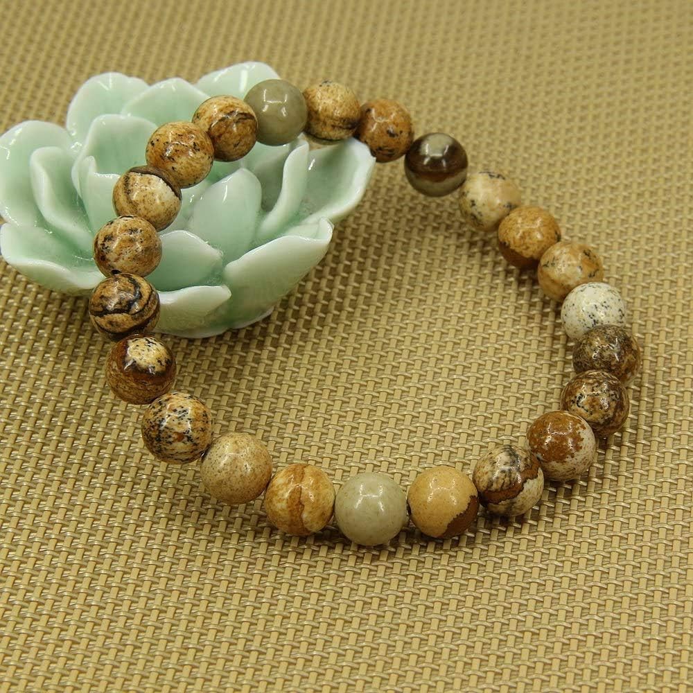Angelstones Natural Picture Jasper Gemstone 8mm Round Beads Stretch Bracelet 7inch Unisex