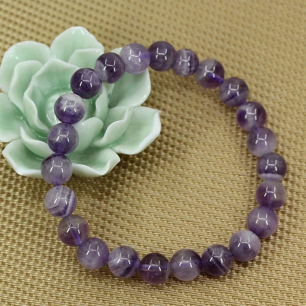 Angelstones Natural Light African Amethyst 8mm Round Beads Stretch Bracelet 7inch Unisex