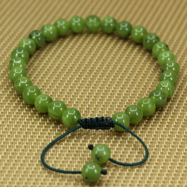 Angelstones Handmade Gemstone 6mm A Grade Canadian Nephrite Jade Round Beads Adjustable Braided Macrame Tassels Chakra Reiki Bracelets 7-9 inch Unisex