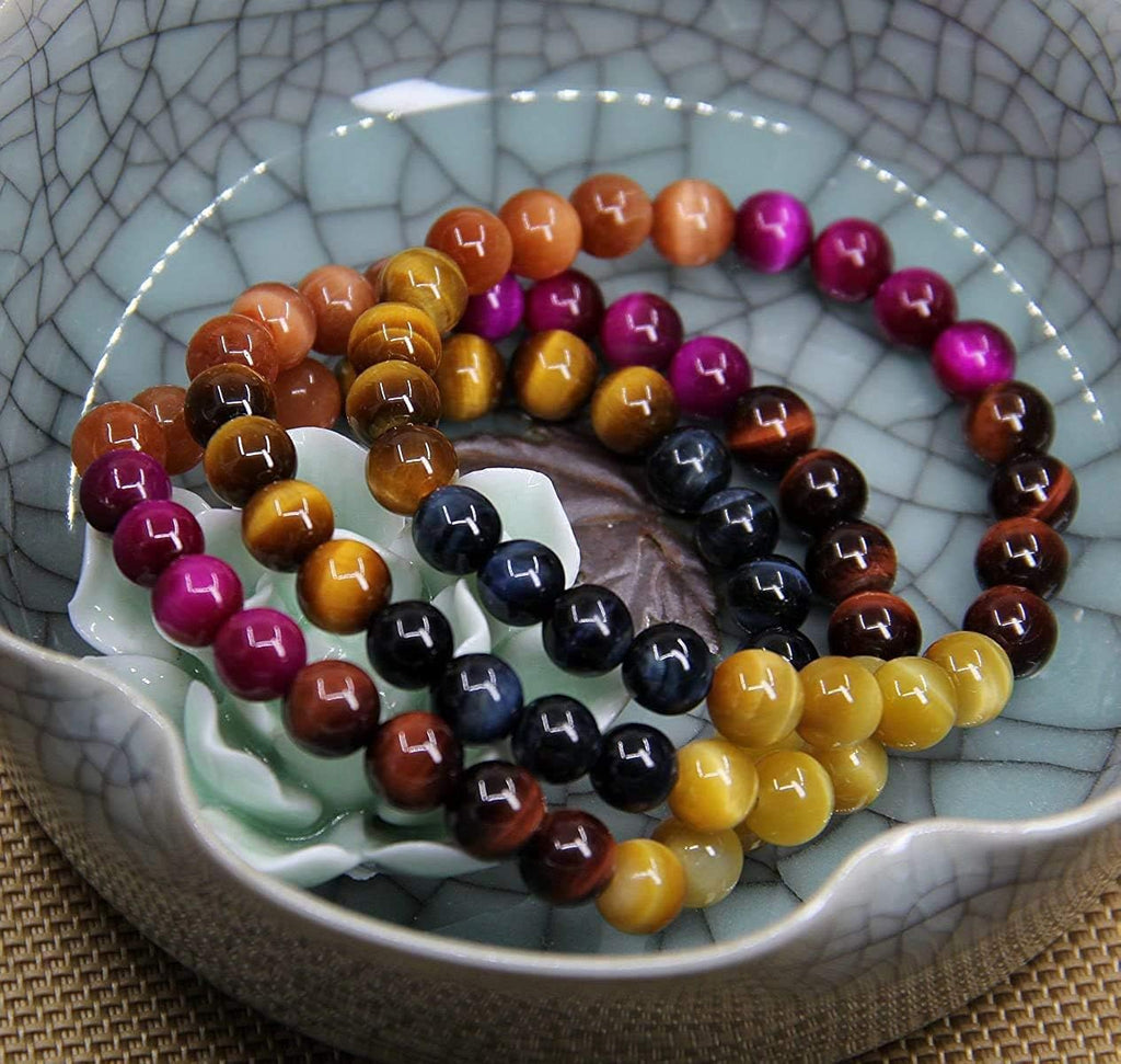 Natural AA Grade Multicolor Tiger Eye Gemstone 8mm Round Beads Stretch Bracelet 7inch Unisex