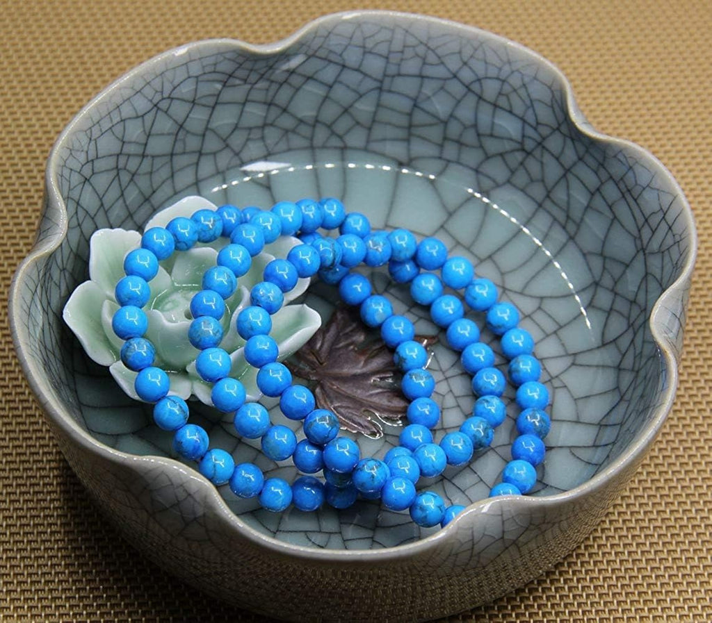 Angelstones Natural Turquoise Howlite Gemstone 6mm Round Beads Stretch Bracelet 7inch Unisex