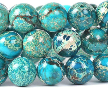 Blue Sea Sediment Jasper Gemstone 10mm Round Beads Stretch Bracelet 7 Inch Unisex