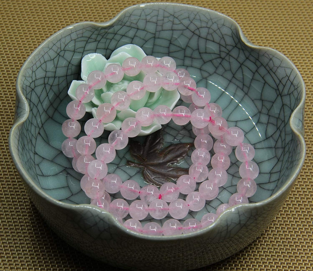 Natural Rose Crystal Gemstone 8mm Round Beads Stretch Bracelet 7inch Unisex