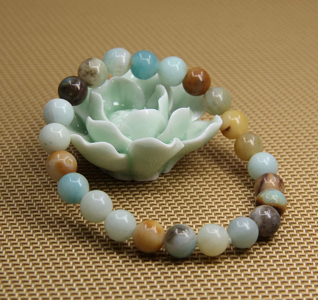 Natural Multicolor Amazonite Gemstone 8mm Round Beads Stretch Bracelet 7inch Unisex