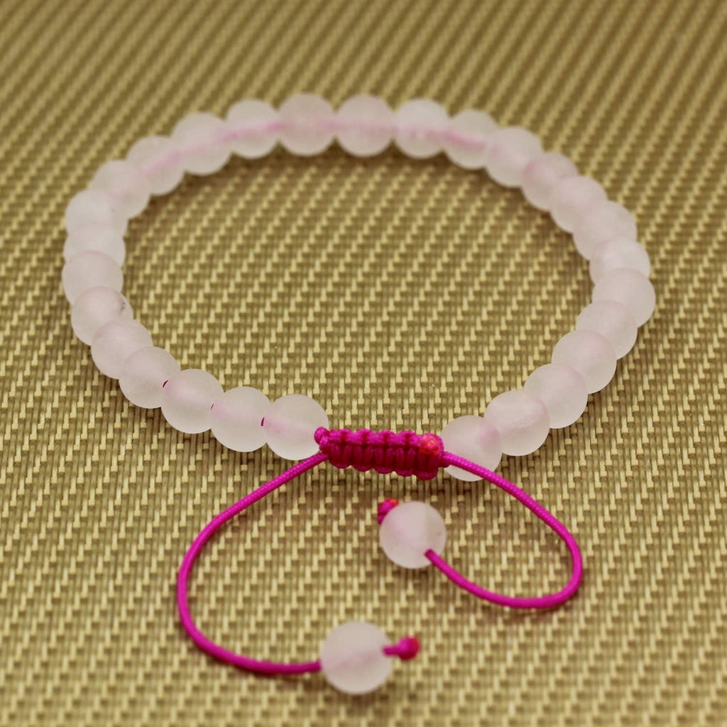 Angelstones Handmade Gemstone 6mm Matt Rose Quartz Round Beads Adjustable Braided Macrame Tassels Chakra Reiki Bracelets 7-9 inch Unisex