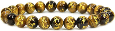 Angelstones Natural Gold Dragon Golden Tiger Eye 8mm Round Beads Stretch Bracelet 7inch Unisex
