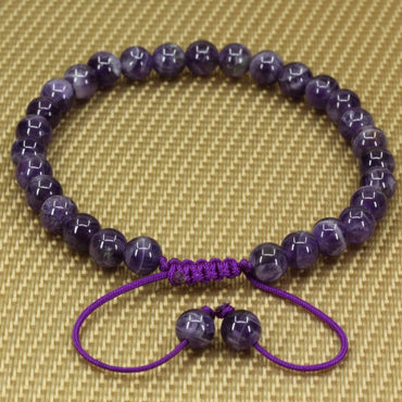 Natural A Grade African Amethyst Gemstone 6mm Round Beads Adjustable Braided Macrame Tassels Chakra Reiki Bracelets 7-9 inch Unisex