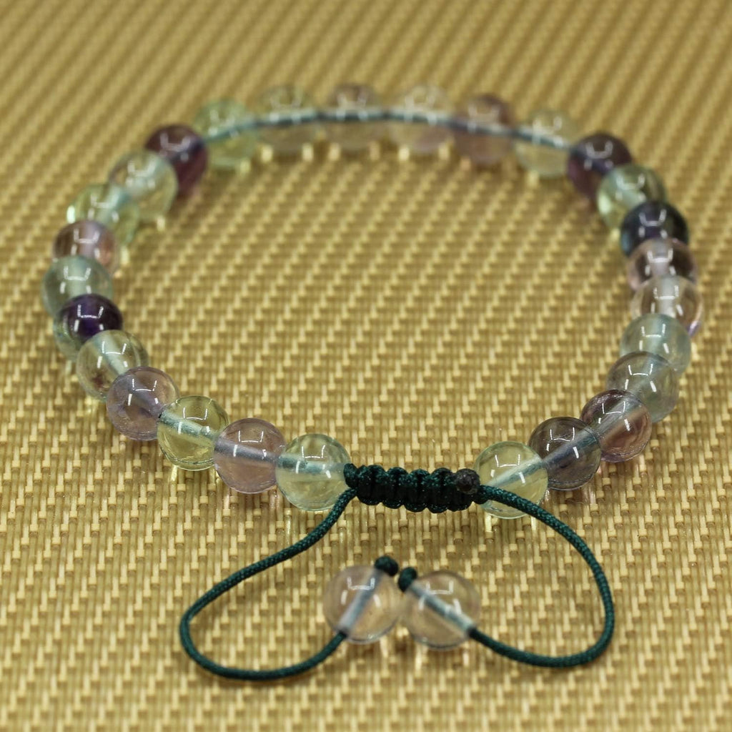 Angelstones Handmade Gemstone 6mm AAA Grade Rainbow Fluorite Round Beads Adjustable Braided Macrame Tassels Chakra Reiki Bracelets 7-9 inch Unisex