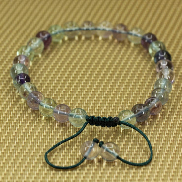 Angelstones Handmade Gemstone 6mm AAA Grade Rainbow Fluorite Round Beads Adjustable Braided Macrame Tassels Chakra Reiki Bracelets 7-9 inch Unisex