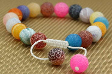 Angelstones Handmade Gemstone 10mm Multicolor Weathered Agate Round Beads Adjustable Braided Macrame Tassels Chakra Reiki Bracelets 7-9 inch Unisex