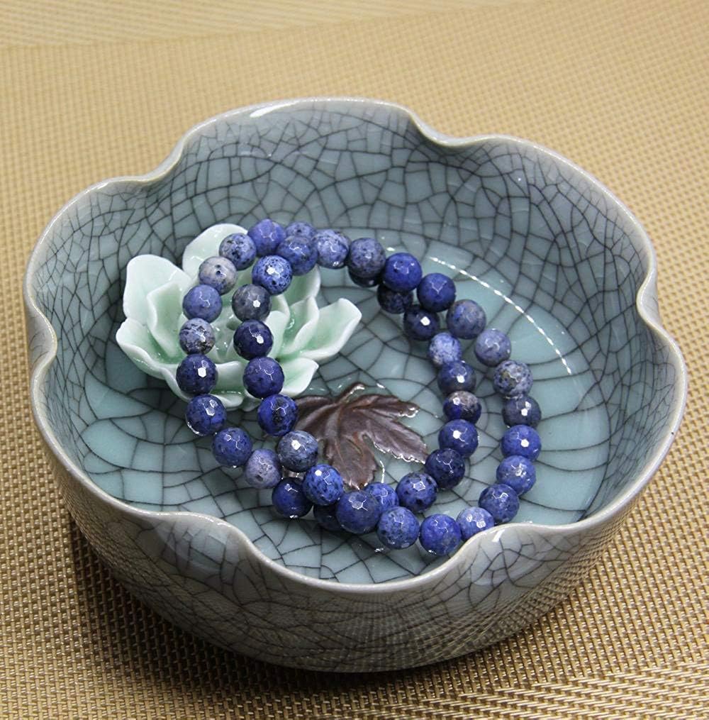 A Grade Faceted Dumortierite Gem Semi Precious Gemstone 8mm Ball Beads Stretch Bracelet 7inch Unisex