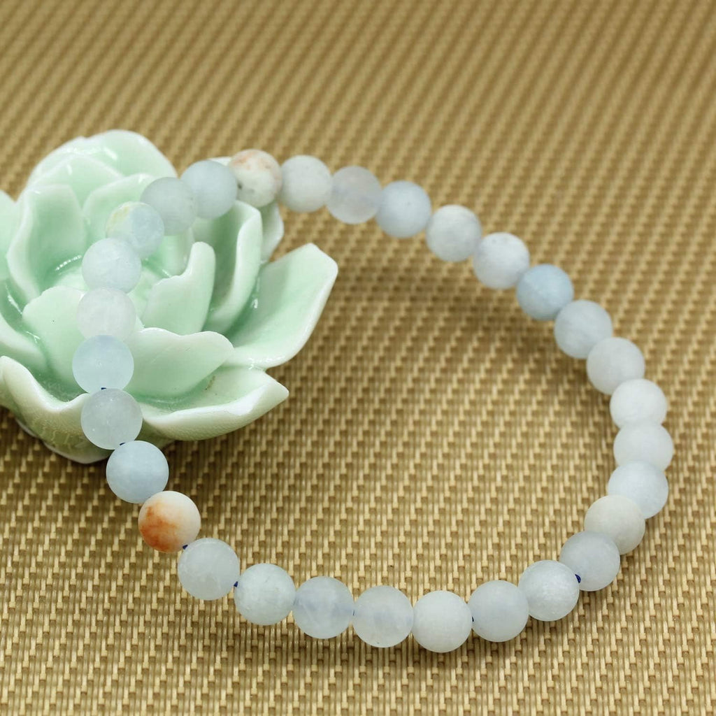 Natural Matt Multicolor Aquamarine Gemstone 6mm Round Beads Stretch Bracelet 7inch Unisex