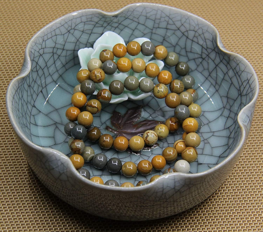Natural Owyhee Picture Jasper Gemstone 8mm Round Beads Stretch Bracelet 7inch Unisex