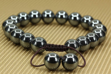 Angelstones Handmade Gemstone 10mm Black Hematite Round Beads Adjustable Braided Macrame Tassels Chakra Reiki Bracelets 7-9 inch Unisex