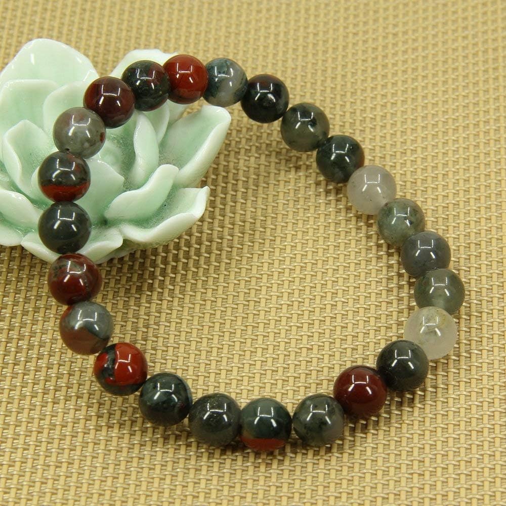 Natural African Bloodstone Gemstone 8mm Round Beads Stretch Bracelet 7inch Unisex