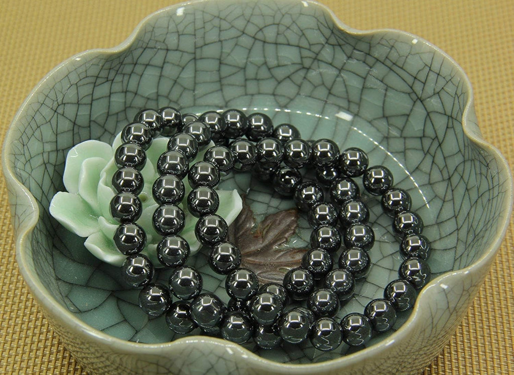 Natural Black Hematite Gemstone 8mm Round Beads Stretch Bracelet 7inch Unisex
