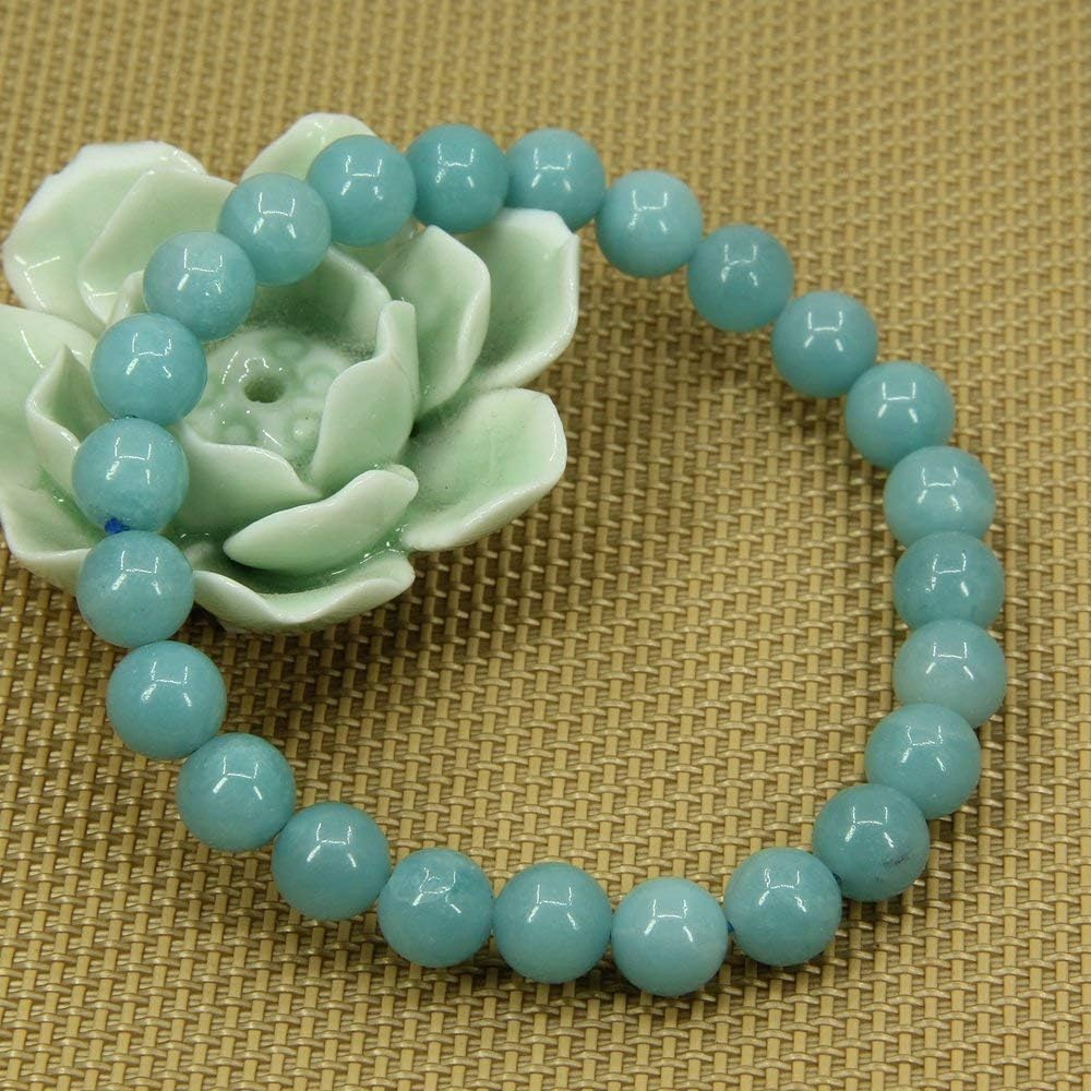 Natural Blue Amazonite Gemstone 8mm Round Beads Stretch Bracelet 7inch Unisex