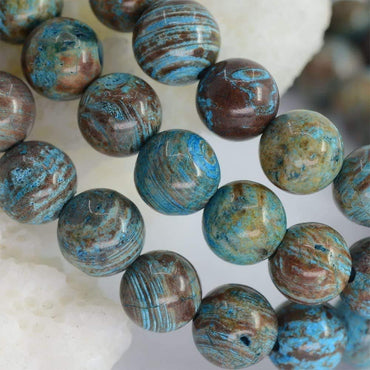 Dyed Blue Wood Veins Jasper Gemstone 6mm Round Beads Stretch Bracelet 6.5inch Unisex