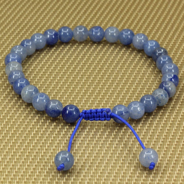 Angelstones Handmade Gemstone 6mm Blue Aventurine Round Beads Adjustable Braided Macrame Tassels Chakra Reiki Bracelets 7-9 inch Unisex