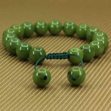 Angelstones Handmade Gemstone 10mm A Grade Canadian Nephrite Jade Round Beads Adjustable Braided Macrame Tassels Chakra Reiki Bracelets 7-9 inch Unisex