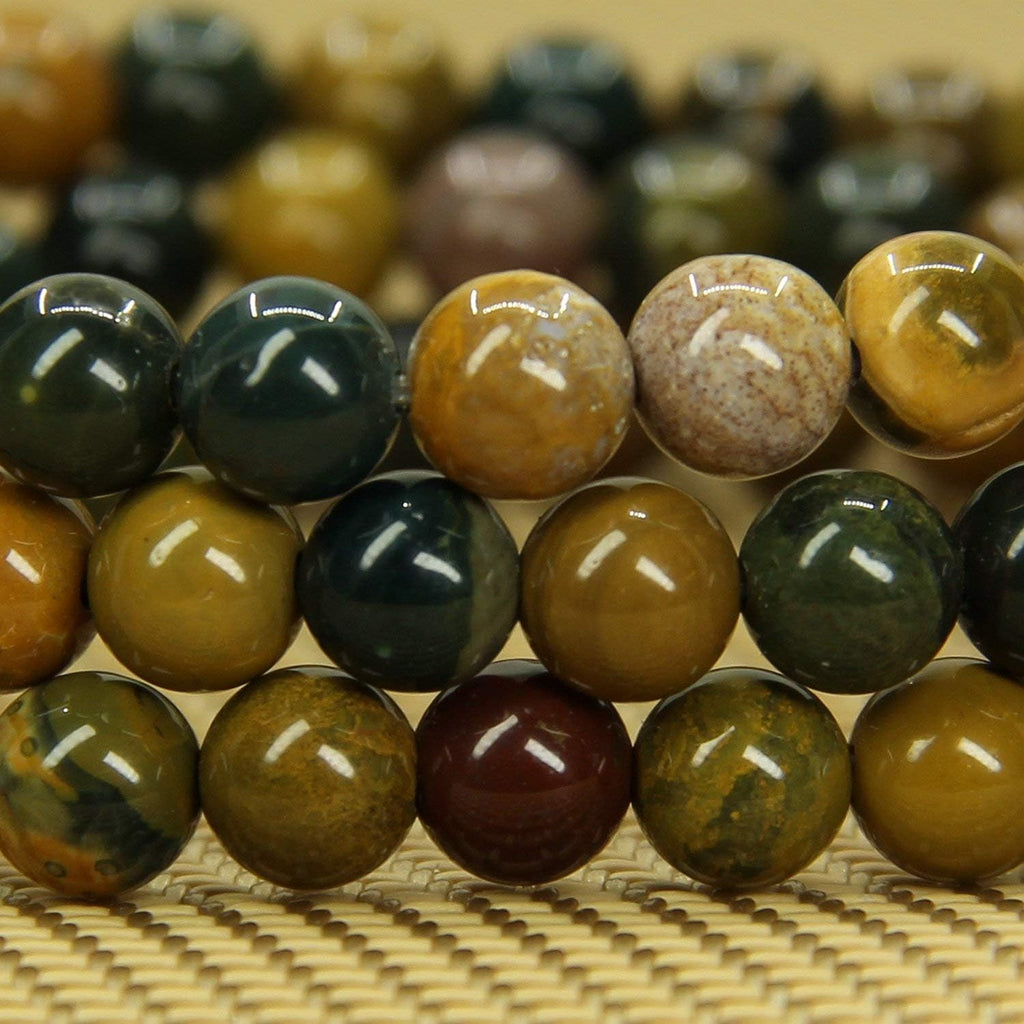 Angelstones Natural Ocean Agate Gemstone 6mm Round Beads Stretch Bracelet 7inch Unisex