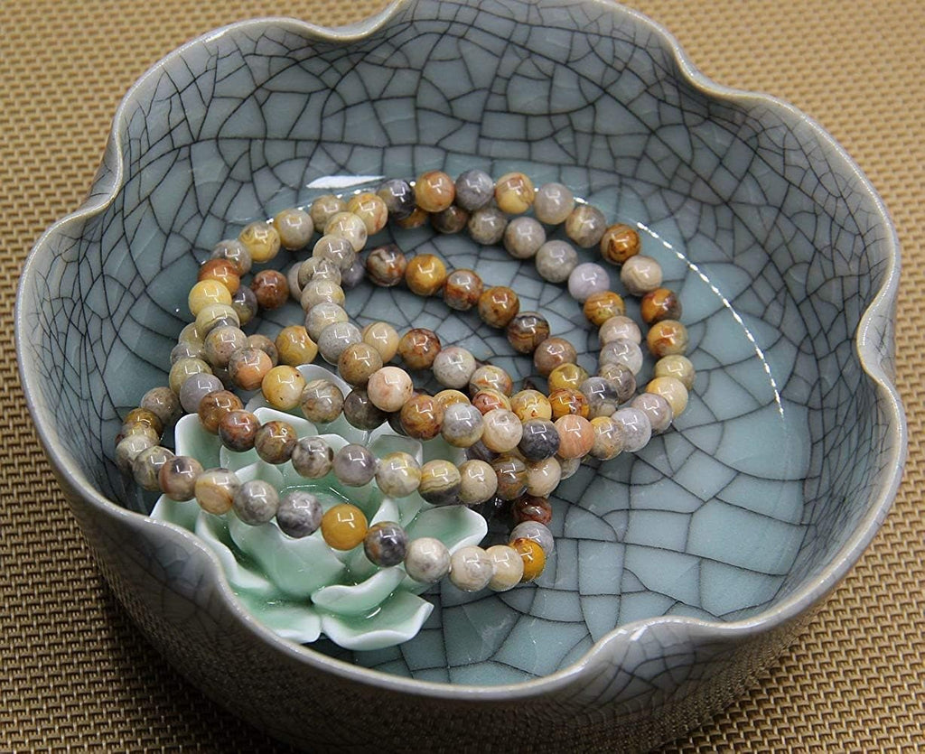 Angelstones Natural Crazy Lace Agate Gemstone 6mm Round Beads Stretch Bracelet 7inch Unisex
