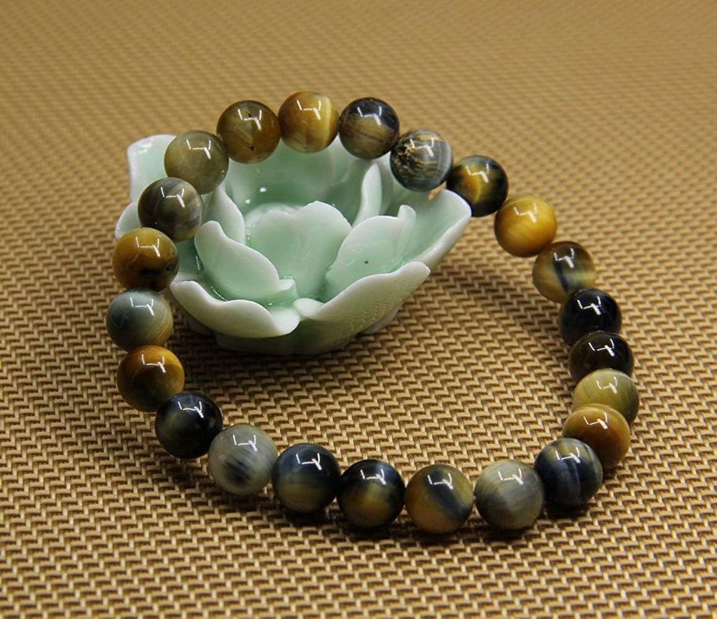 Natural Golden Blue Tiger Eye Gemstone 8mm Round Beads Stretch Bracelet 7inch Unisex