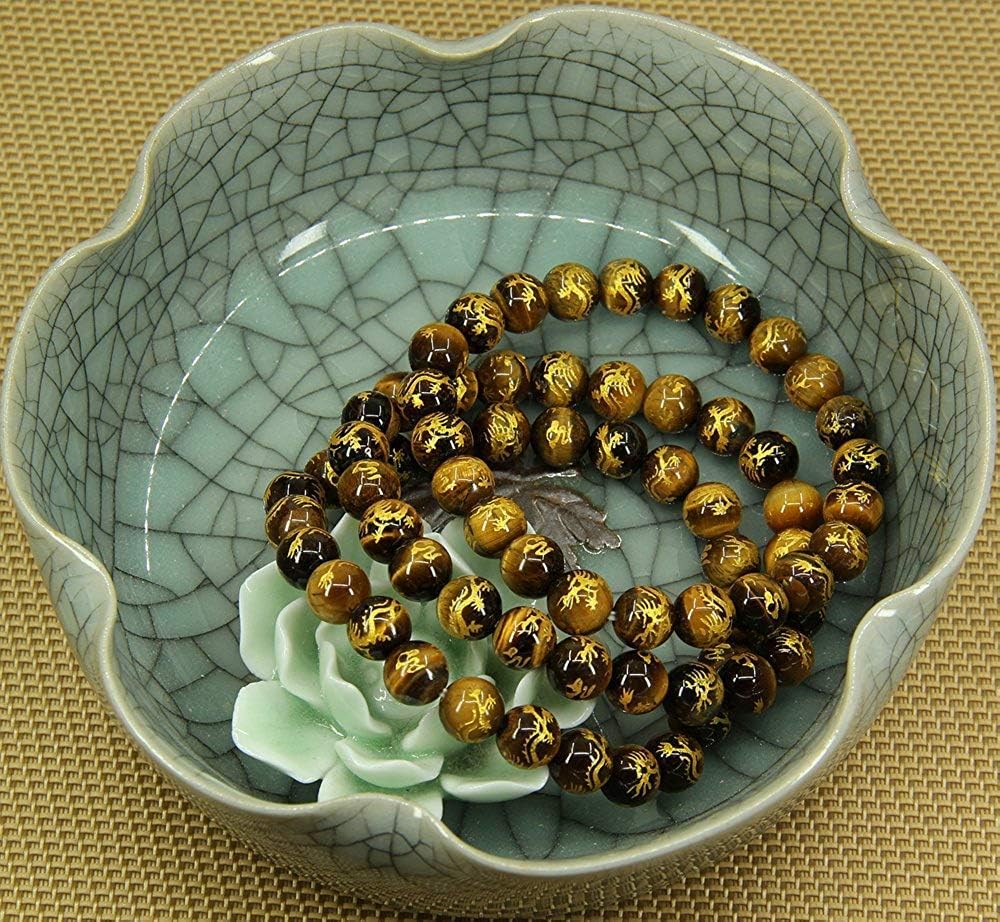 Angelstones Natural Gold Dragon Golden Tiger Eye 8mm Round Beads Stretch Bracelet 7inch Unisex