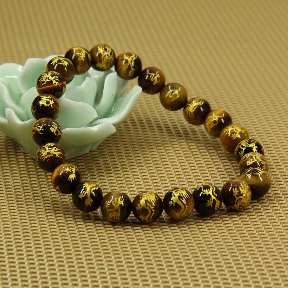 Angelstones Natural Gold Dragon Golden Tiger Eye 8mm Round Beads Stretch Bracelet 7inch Unisex