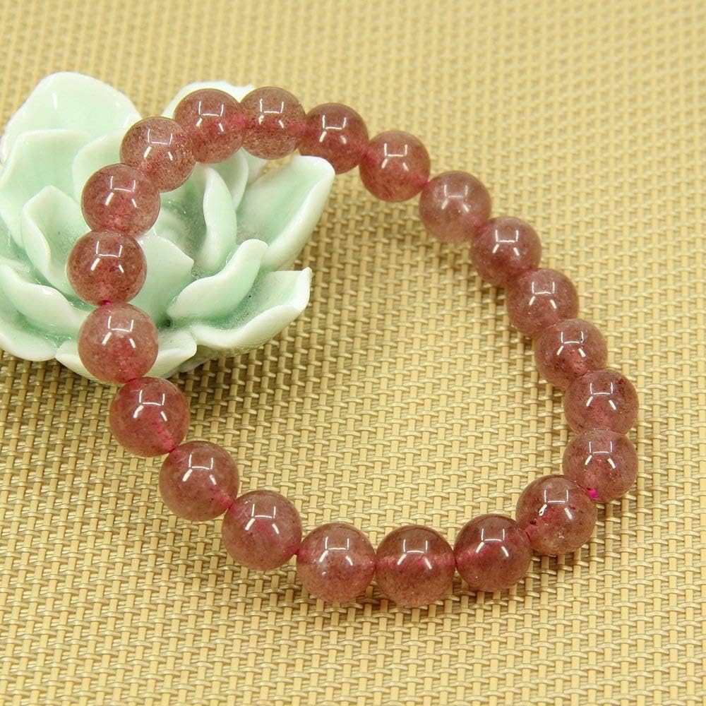 Natural A Grade Strawberry Quartz Gemstone 8mm Round Beads Stretch Bracelet 7inch Unisex